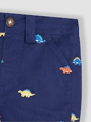 JoJo Maman Bébé Navy Blue Stegosaurus Embroidered Twill Shorts - Image 2 of 3