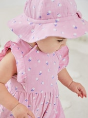 JoJo Maman Bébé Pink 2-Piece Floral Cheesecloth Bubble Romper & Hat Set - Image 2 of 7