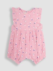 JoJo Maman Bébé Pink 2-Piece Floral Cheesecloth Bubble Romper & Hat Set - Image 4 of 7