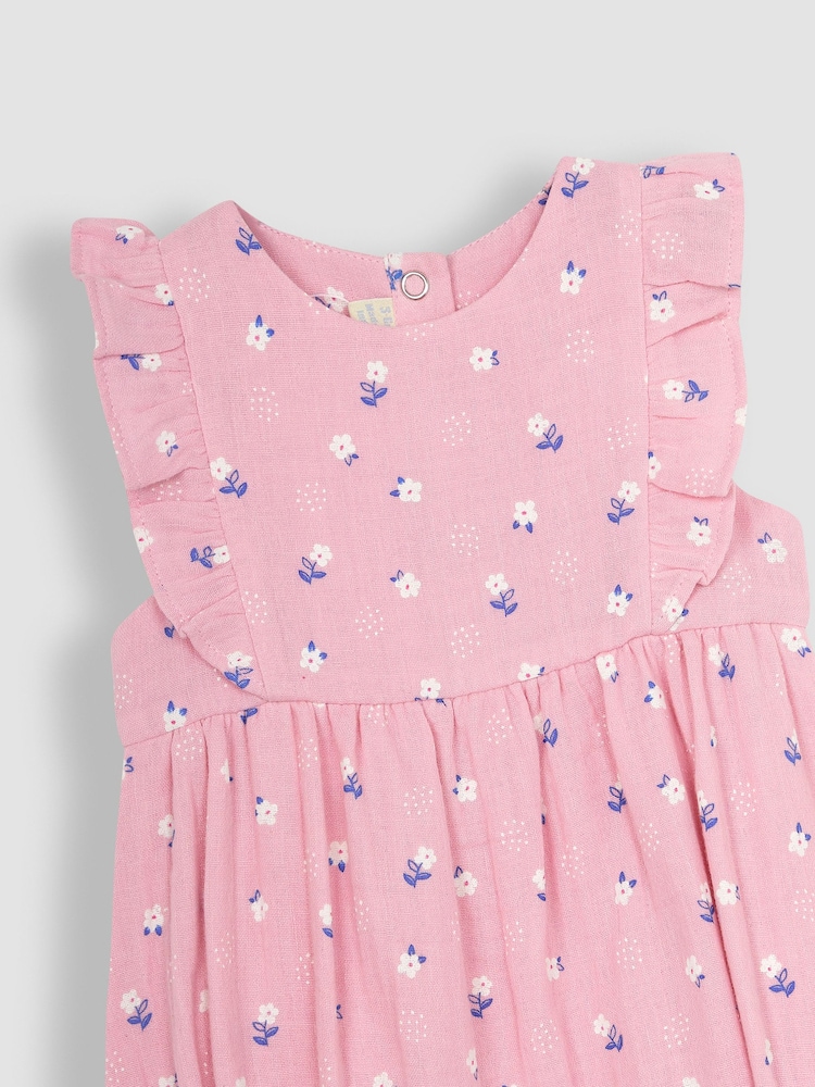 JoJo Maman Bébé Pink 2-Piece Floral Cheesecloth Bubble Romper & Hat Set - Image 7 of 7 JoJo Maman Bébé Pink 2-Piece Floral Cheesecloth Bubble Romper & Hat Set - Image 7 of 7