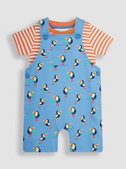 JoJo Maman Bébé Cobalt Blue Toucan Dungarees & T-Shirt 2-Piece Set - Image 1 of 1