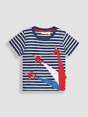 JoJo Maman Bébé Navy Ecru Stripe Red Arrows Appliqué T-Shirt - Image 1 of 4