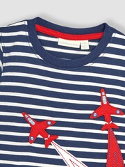JoJo Maman Bébé Navy Ecru Stripe Red Arrows Appliqué T-Shirt - Image 2 of 4