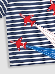 JoJo Maman Bébé Navy Ecru Stripe Red Arrows Appliqué T-Shirt - Image 3 of 4
