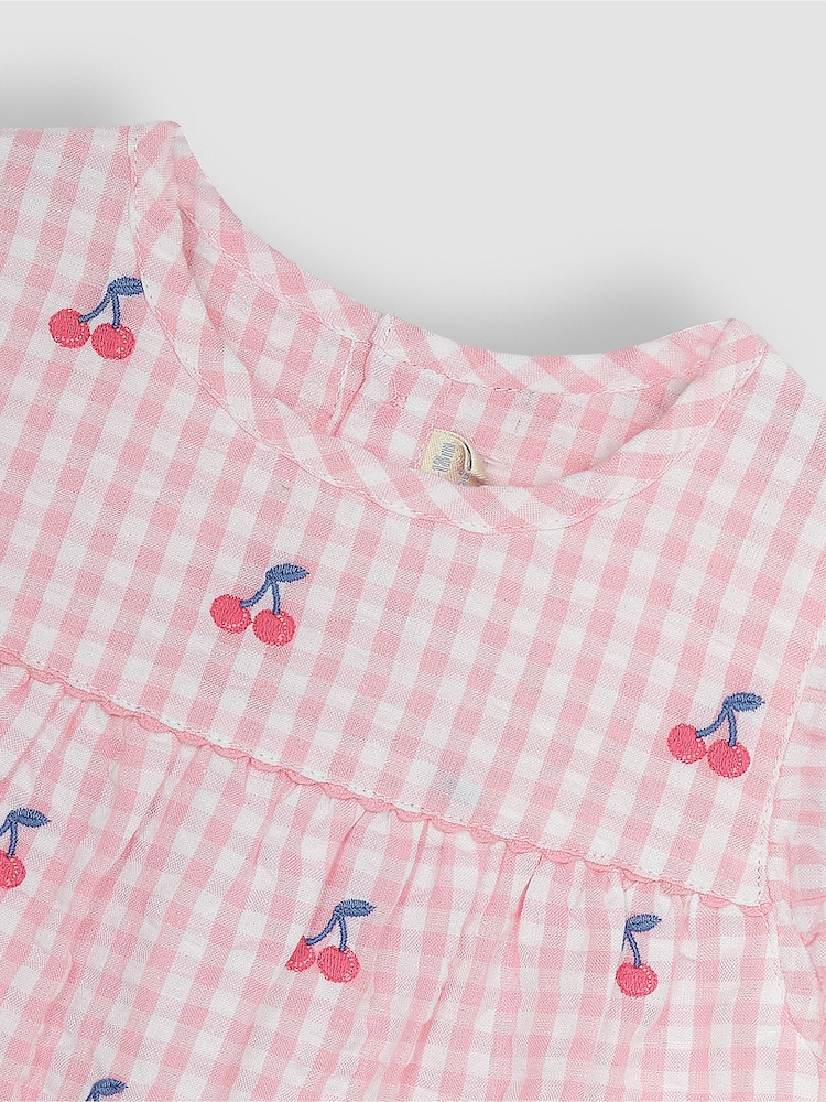 JoJo Maman Bébé Pink Cherry Embroidered Pretty Blouse - Image 2 of 3