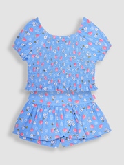 JoJo Maman Bébé Blue 2-Piece Strawberry & Bee Smocked Top & Skort Set - Image 1 of 4