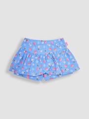 JoJo Maman Bébé Blue 2-Piece Strawberry & Bee Smocked Top & Skort Set - Image 3 of 4