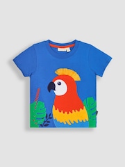 JoJo Maman Bébé Cobalt Tropical Bird Interactive Appliqué T-Shirt - Image 1 of 3
