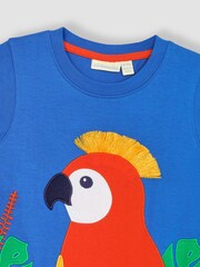 JoJo Maman Bébé Cobalt Tropical Bird Interactive Appliqué T-Shirt - Image 2 of 3
