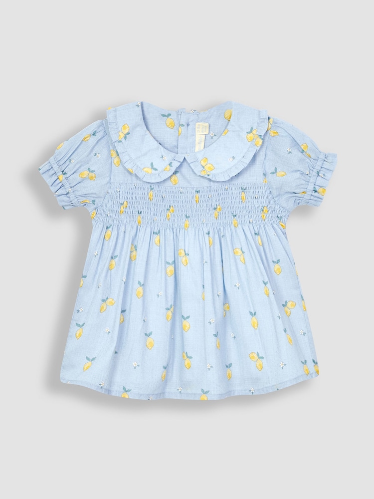JoJo Maman Bébé Blue Lemon Floral Peter Pan Smocked Top - Image 1 of 3
