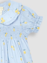 JoJo Maman Bébé Blue Lemon Floral Peter Pan Smocked Top - Image 3 of 3