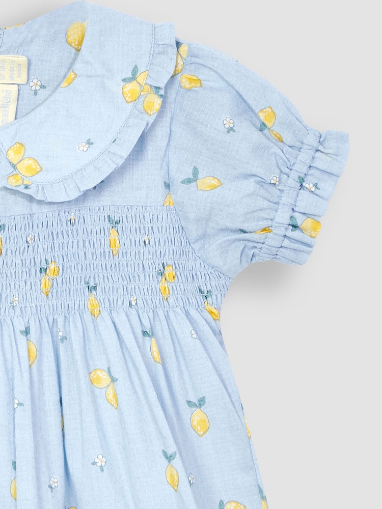JoJo Maman Bébé Blue Lemon Floral Peter Pan Smocked Top - Image 3 of 3