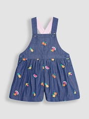 JoJo Maman Bébé Chambray Summer Fruits Embroidered Culotte Dungarees - Image 1 of 3