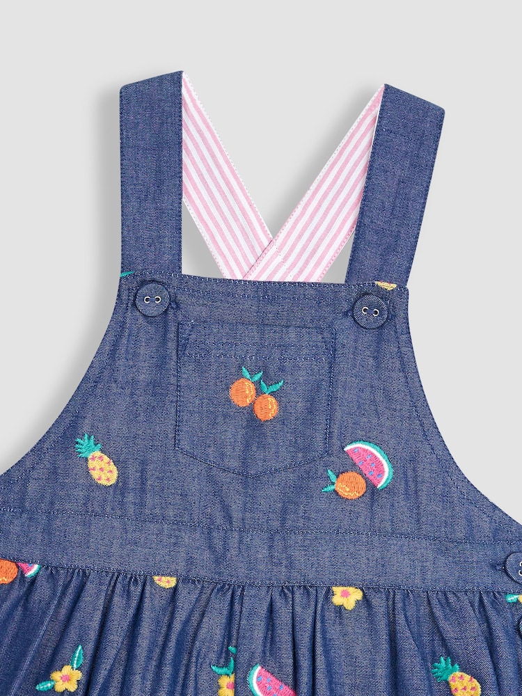 JoJo Maman Bébé Chambray Summer Fruits Embroidered Culotte Dungarees - Image 3 of 3