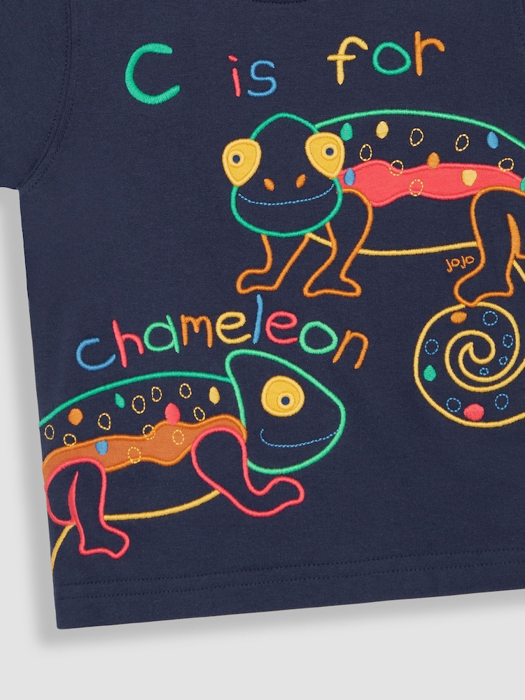 JoJo Maman Bébé Navy Chameleon Embroidered T-Shirt - Image 3 of 3