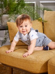 JoJo Maman Bébé Navy White Stripe Stripe Dungarees - Image 1 of 5