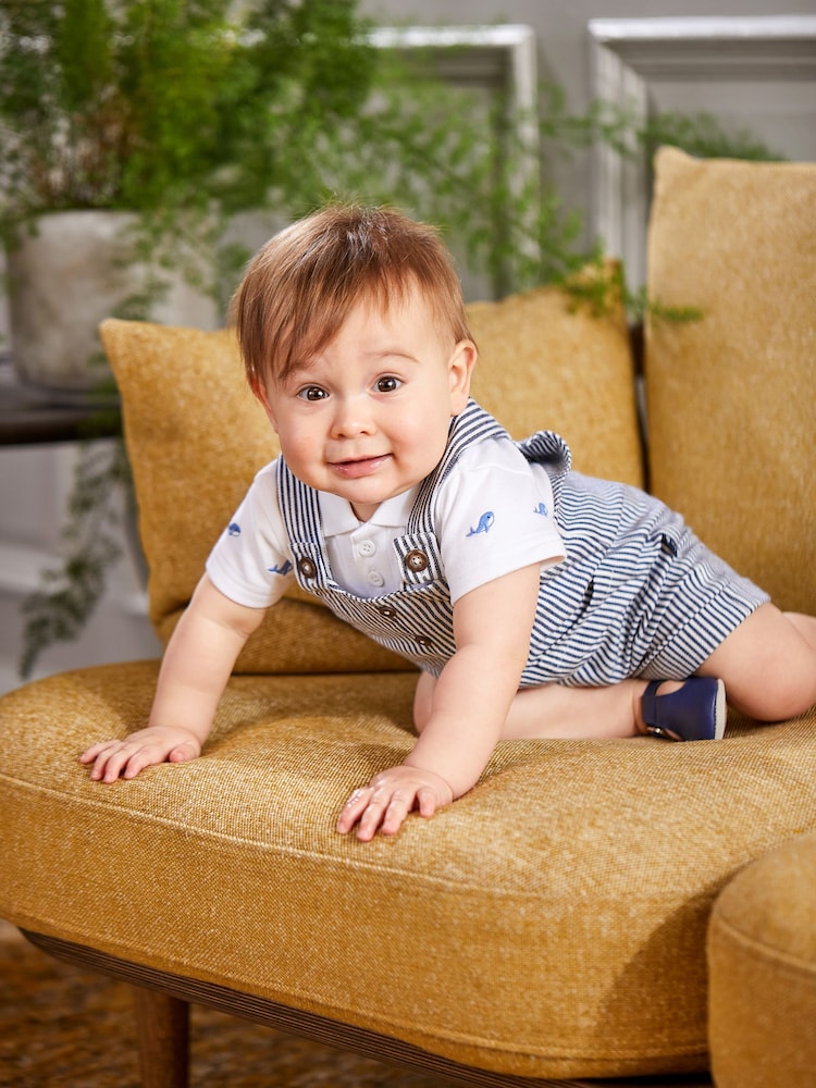 JoJo Maman Bébé Navy White Stripe Stripe Dungarees - Image 1 of 5