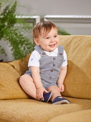 JoJo Maman Bébé Navy White Stripe Stripe Dungarees - Image 5 of 5