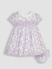 JoJo Maman Bébé Lilac Purple Hedgerow Floral Broderie Collar Party Dress - Image 1 of 5