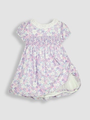JoJo Maman Bébé Lilac Purple Hedgerow Floral Broderie Collar Party Dress - Image 2 of 5