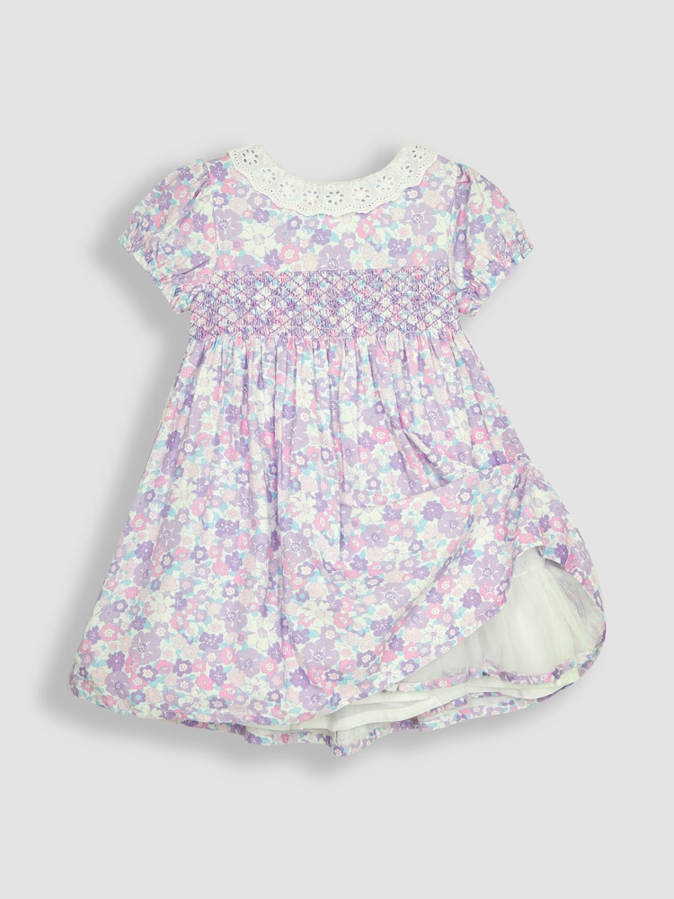 JoJo Maman Bébé Lilac Purple Hedgerow Floral Broderie Collar Party Dress - Image 2 of 5