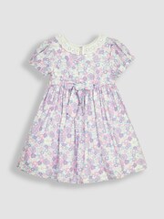 JoJo Maman Bébé Lilac Purple Hedgerow Floral Broderie Collar Party Dress - Image 3 of 5