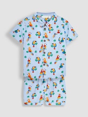 JoJo Maman Bébé Blue Tropical Bird Printed Shirt & Shorts Set - Image 1 of 4
