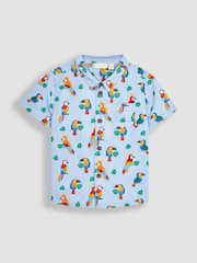 JoJo Maman Bébé Blue Tropical Bird Printed Shirt & Shorts Set - Image 2 of 4