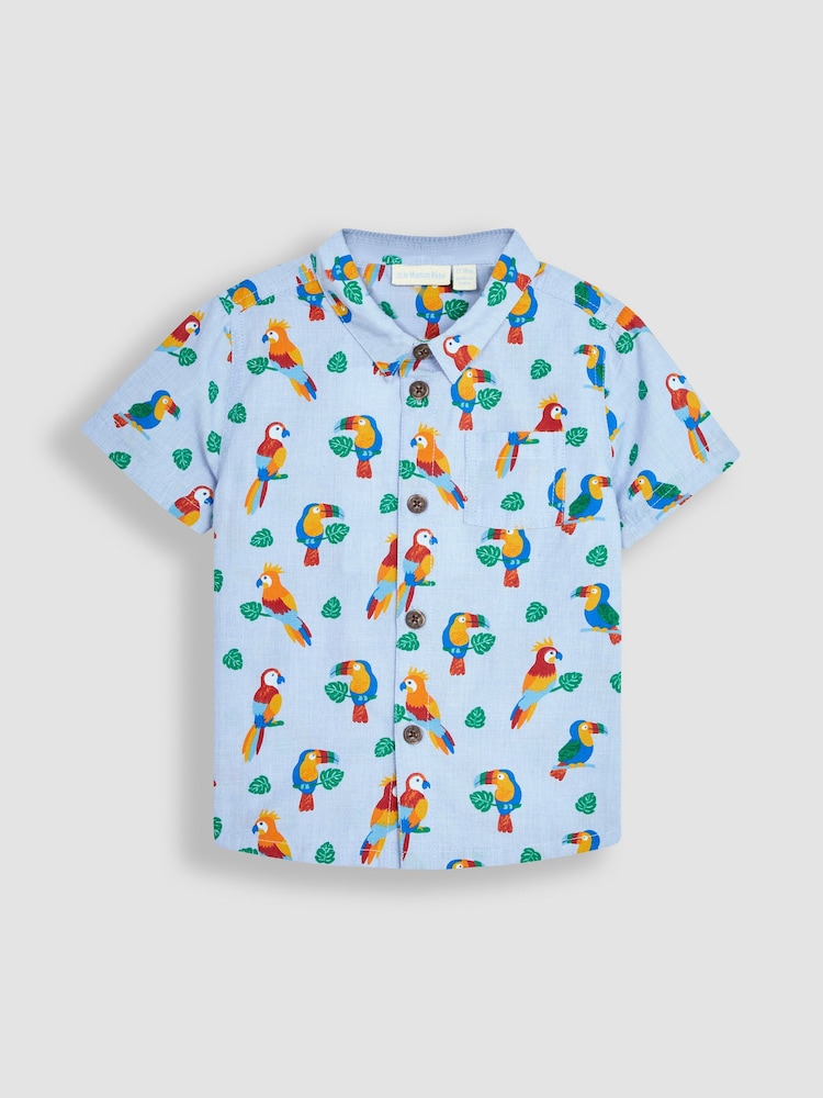 JoJo Maman Bébé Blue Tropical Bird Printed Shirt & Shorts Set - Image 2 of 4
