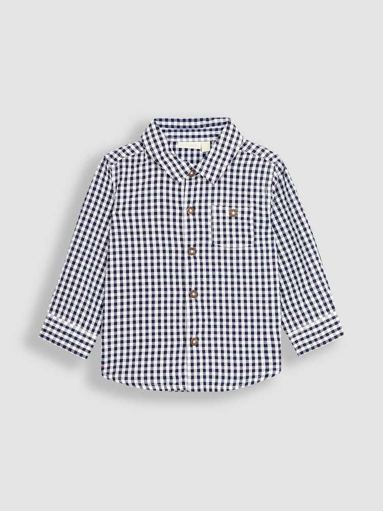 JoJo Maman Bébé Navy Gingham Long Sleeve Shirt - Image 1 of 3