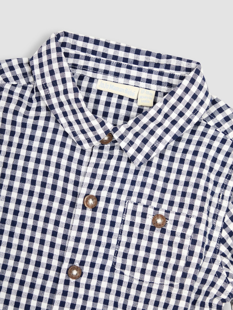 JoJo Maman Bébé Navy Gingham Long Sleeve Shirt - Image 2 of 3