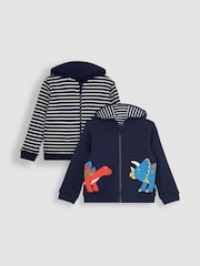 JoJo Maman Bébé Navy Blue Dino Appliqué Reversible Hoodie - Image 1 of 7