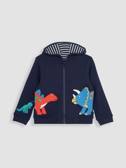 JoJo Maman Bébé Navy Blue Dino Appliqué Reversible Hoodie - Image 3 of 7