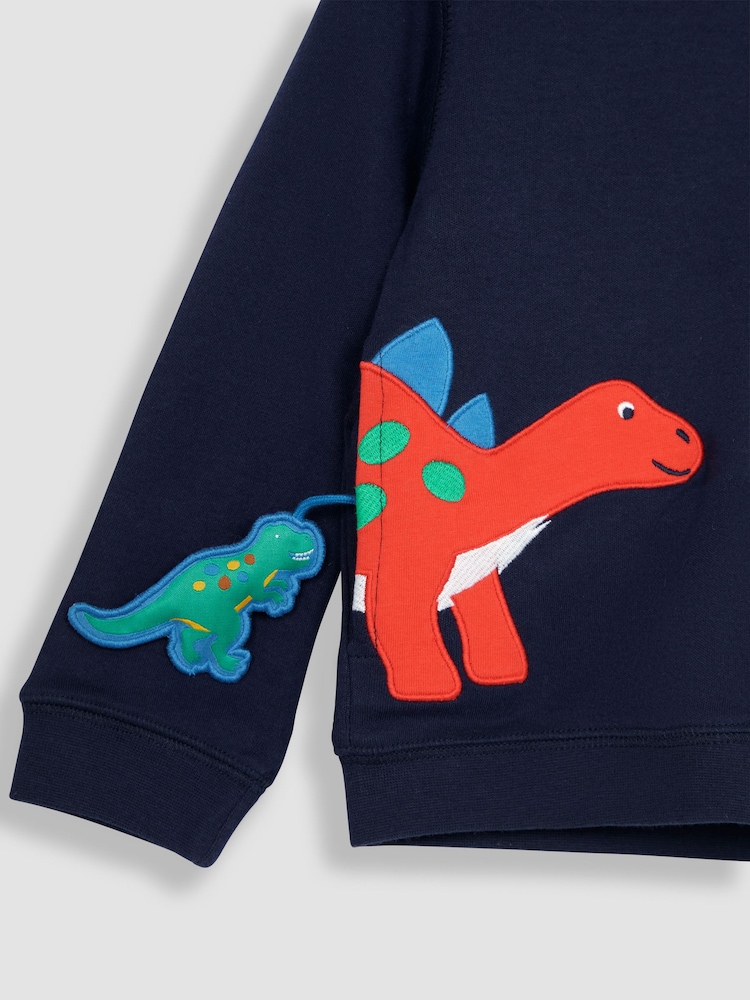 JoJo Maman Bébé Navy Blue Dino Appliqué Reversible Hoodie - Image 7 of 7