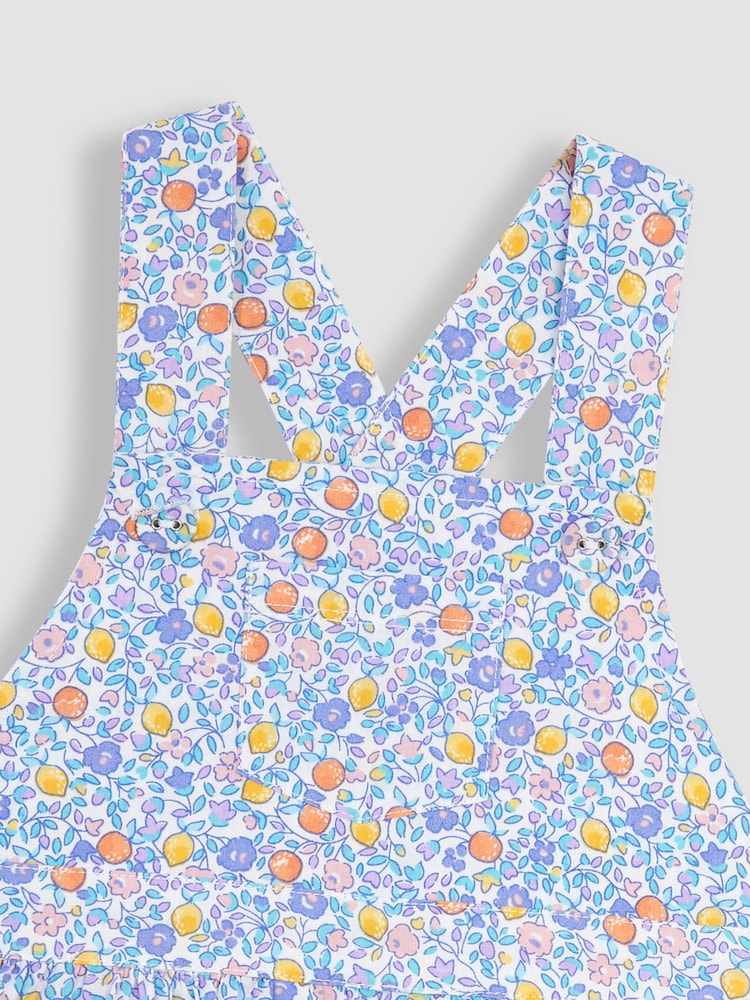 JoJo Maman Bébé Lilac Orange & Lemon Ditsy Floral Culotte Dungarees - Image 3 of 3