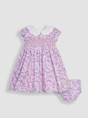 JoJo Maman Bébé Pink Hedgerow Floral Broderie Collar Party Dress - Image 1 of 6