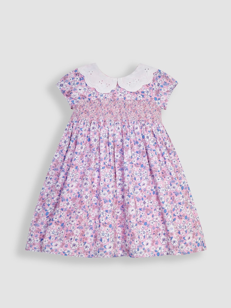 JoJo Maman Bébé Pink Hedgerow Floral Broderie Collar Party Dress - Image 2 of 6