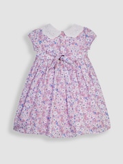 JoJo Maman Bébé Pink Hedgerow Floral Broderie Collar Party Dress - Image 3 of 6