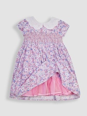 JoJo Maman Bébé Pink Hedgerow Floral Broderie Collar Party Dress - Image 4 of 6