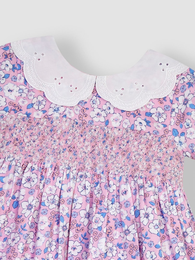 JoJo Maman Bébé Pink Hedgerow Floral Broderie Collar Party Dress - Image 6 of 6