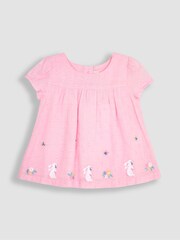 JoJo Maman Bébé Pink Bunny 2-Piece Appliqué Blouse & Leggings Set - Image 2 of 5