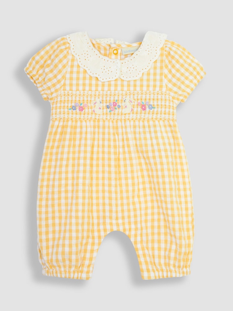 JoJo Maman Bébé Yellow Bunny Embroidered Pretty Romper - Image 1 of 3 JoJo Maman Bébé Yellow Bunny Embroidered Pretty Romper - Image 1 of 3