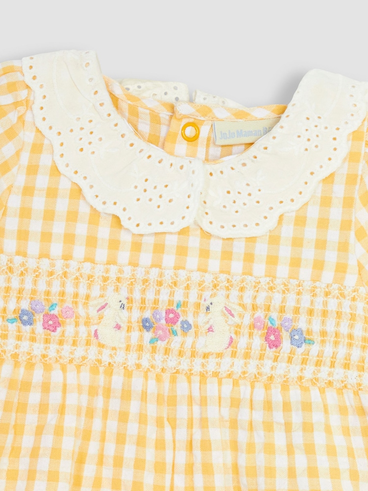 JoJo Maman Bébé Yellow Bunny Embroidered Pretty Romper - Image 3 of 3