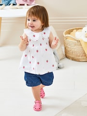 JoJo Maman Bébé White Strawberry Peter Pan Smocked Top - Image 1 of 5