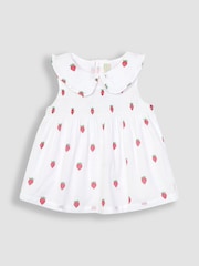 JoJo Maman Bébé White Strawberry Peter Pan Smocked Top - Image 2 of 5
