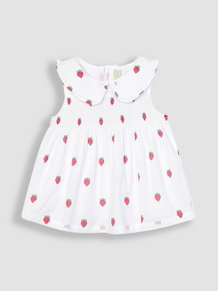 JoJo Maman Bébé White Strawberry Peter Pan Smocked Top - Image 2 of 5