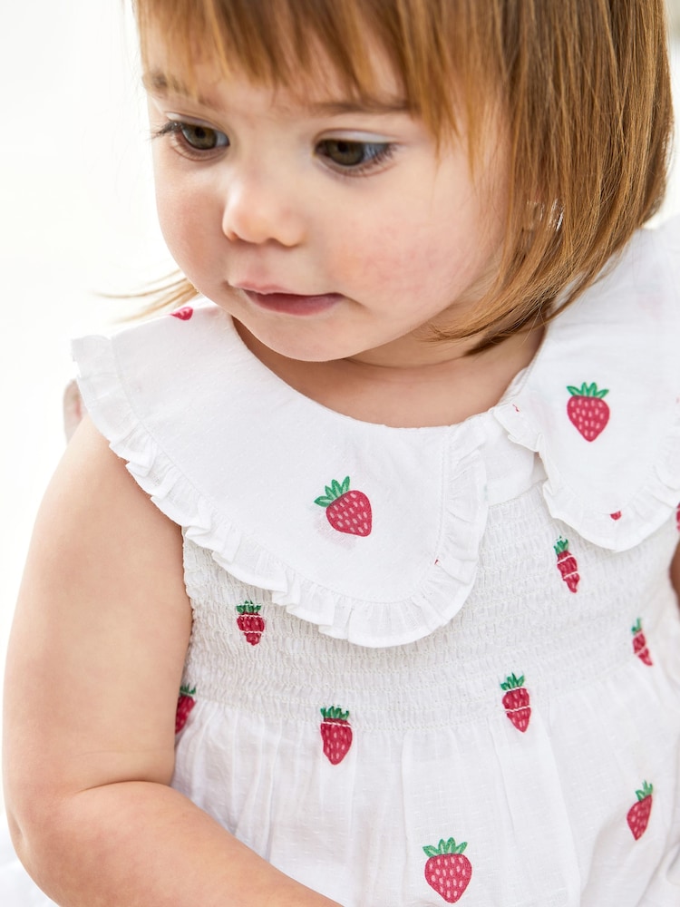 JoJo Maman Bébé White Strawberry Peter Pan Smocked Top - Image 5 of 5