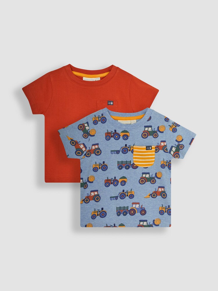 JoJo Maman Bébé Blue Farm Vehicles 2-Pack Pocket T-Shirts - Image 1 of 6 JoJo Maman Bébé Blue Farm Vehicles 2-Pack Pocket T-Shirts - Image 1 of 6