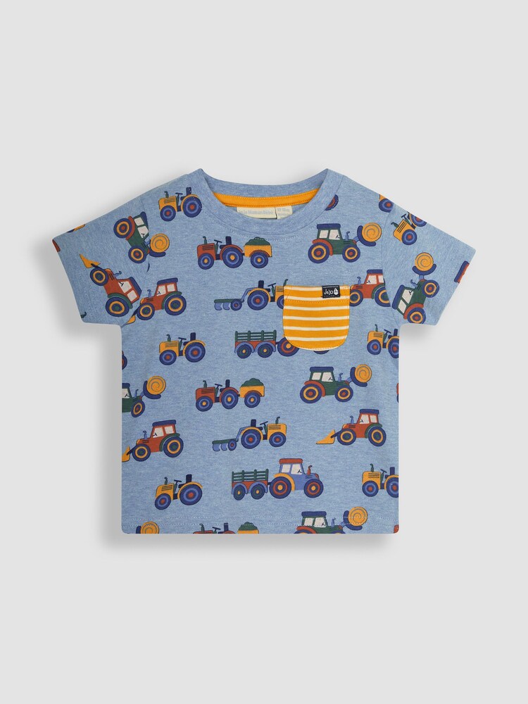 JoJo Maman Bébé Blue Farm Vehicles 2-Pack Pocket T-Shirts - Image 2 of 6 JoJo Maman Bébé Blue Farm Vehicles 2-Pack Pocket T-Shirts - Image 2 of 6