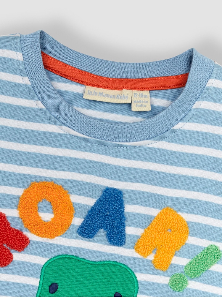 JoJo Maman Bébé Blue TRex Interactive Appliqué T-Shirt - Image 3 of 3